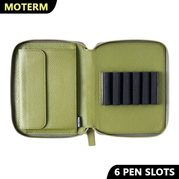 Markers Moterm Pochette à stylo zippée en cuir véritable avec 6 emplacements pour stylos et un étui à stylo plume de poche à fermeture à pression