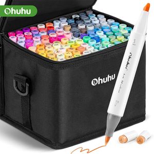 Markers Ohuhu Honolulu Marker Pen Set Oily Alcohol Art Dual Brush Felt Sketching Drawing Graffiti Manga School Supplies 230804