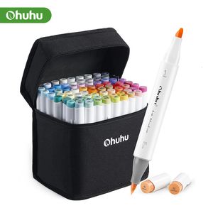 Markers Ohuhu Markeerstift Kleur Vette Art Set Dubbele Kop Coloring Manga Schetsen Tekening Alcohol Vilt Schoolbenodigdheden 230807