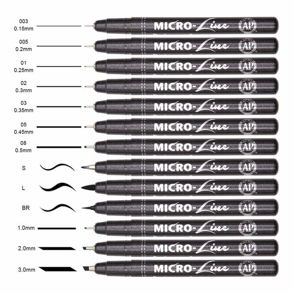 Markers Premium 13 pièces microns aiguille dessin ligne stylo main lettrage stylos imperméable pigment croquis marqueurs stylo pour conception art fournitures