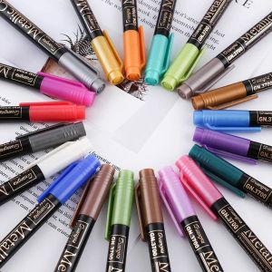 Ensemble de marqueurs fournitures couleurs stylo à dessin en céramique noir carte à base d'eau 12/20 pour stylos scolaires brosse en bois verre 2mm marqueur marron métallique