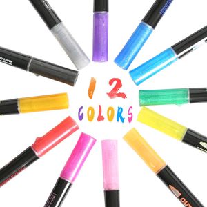 Marqueurs Sharkbang 12 couleurs/ensemble marqueur de contour en métal dessin peinture marqueur de tissu ensemble de stylos double ligne stylos colorés papeterie