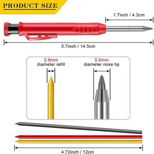 Marcadores lápices de carpintero sólido y 36 piezas recargas en 3 colores con afilador construido para dibujo de piso de madera de scriber