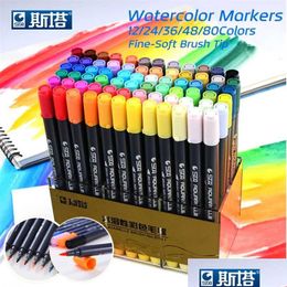 Markers STA 80Colors Set Water Based Ink Sketch Marker Pennen Twin Tip Fijne borstelpen voor grafische Ding Manga Art Supplies 211104 Drop DH0DL