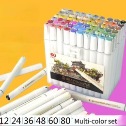 Markers Ster 48 kleur Tweekoppige Markeerstift kinderen Schilderen Pen Vette Student Aquarel Pen Alcohol Marker Set Plumones