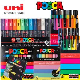 Marqueurs Uni Posca marqueurs Marcadores Pc1/3/5m acrylique Permanent Graffiti stylo fournitures d'art pour roche métal cuir céramique verre plastique