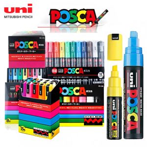 Rotuladores Uni Posca, juego de rotuladores de pintura PC1M PC3M PC5M 7/8/15, rotulador de pintura acrílica de color blanco, rotulador permanente, suministro de arte