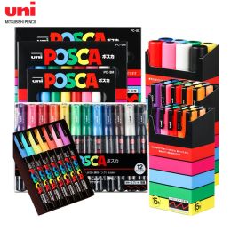 Markers Uni Posca Paint Markers, PC1M/3M/5M/8K/17K Acryl Graffitti Tekenpen Set voor Rock Schilderen Keramische Stof Canvas Glas