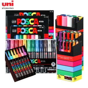 Marqueurs de peinture Uni Posca, PC1M/3M/5M/8K/17K, ensemble de stylos à dessin pour graffitis acryliques, pour peinture sur roche, tissu céramique, toile et verre