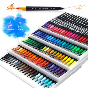 Markers Aquarel Art Brush Pen Dual Tip Fineliner Tekening voor Kalligrafie Schilderen 12486072100132 Kleuren Set Benodigdheden 230630