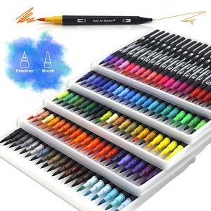 Markers Watercolor Art Markers Brush Pen Dual Tip Fineliner Drawing for Calligraphy Painting 12/48/60/72/100/132 Colors Set Art Supplies 231124