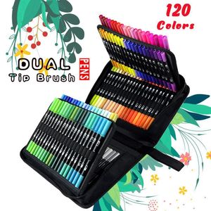 Markers Aquarel Borstelpen 72120 Gekleurde Dual Tip Art Filt Pens Sketchbooks voor het tekenen van briefpapier voor het tekenen van briefpapier 230818