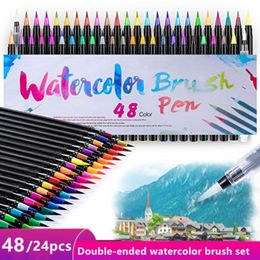 Pennarelli Set di pennelli per acquerello 24/48 colori Pennelli per pennarelli da disegno a base d'acqua Colorazione ad acqua solubile per regali calligrafici per bambini adulti 230803