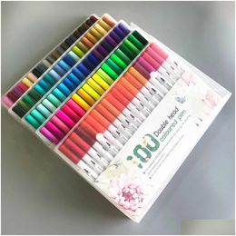 Markers Groothandel 100 kleuren Dual Tip Brush Kleur Pen Art Touchfive Copic Aquarel Fineliner Ding Schilderen Briefpapier Drop Delivery Dhjyr