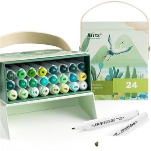 Marqueurs Arrtx Alp vert ton 24 couleurs stylo marqueur d'alcool double pointes marqueurs parfait pour peindre des feuilles d'herbe d'arbre forêt Pl Dhm6K vente en gros