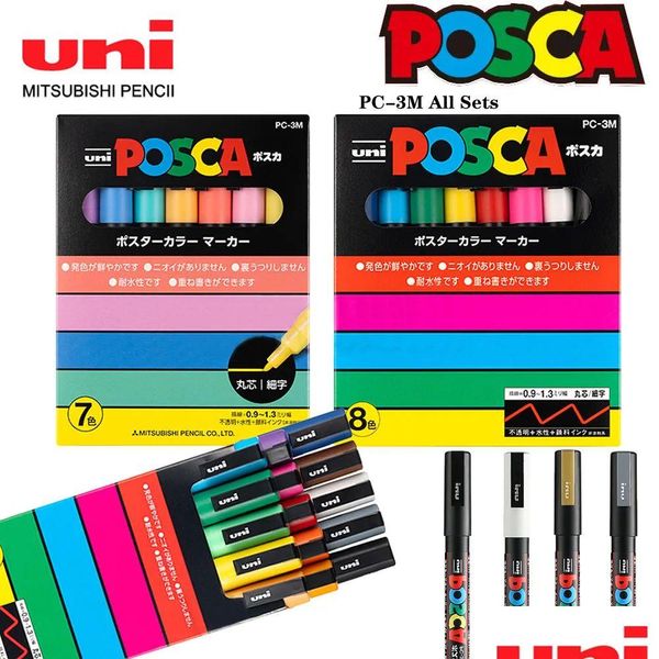 Marcadores Venta al por mayor Uni Posca Marker Pen Fl Set Pc- Cartel publicitario Iti Note Pintura Pintado a mano Suministros de arte Rotualdores Manga Dro Othlg