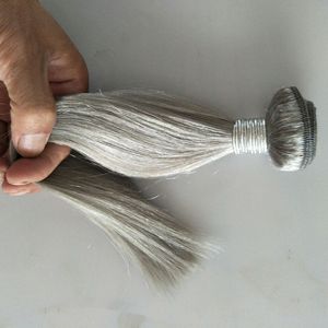 Venta caliente del mercado extensiones de cabello gris plateado 4 unids / lote armadura del pelo gris humano 100 g onda recta brasileña trama del pelo virginal libre