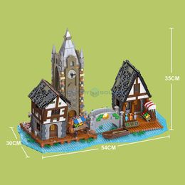 Marché Médievale Town Landscape Sreies Moc Bazaar Idées créatives Buding Bricks Modarche modulaire Architecture Blocs Toy Gift Kids