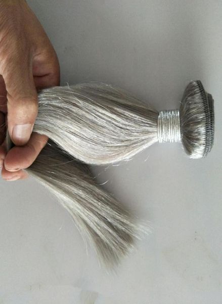 marché extensions de cheveux gris argenté 4pcs lot armure de cheveux gris humains 100g vague droite brésilienne trame de cheveux vierges 9328813