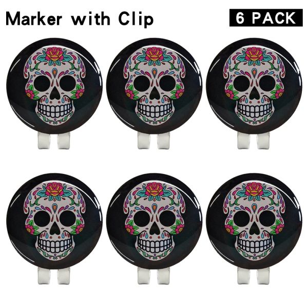 Marcas PACK 6 PCS NEGRO SKULL GOLF Marcador de pelota Sombrero