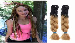 Paquetes de cabello Marley 24 pulgadas Jumbo TRENZAS Trenzado SINTÉTICO hari dos tonos ombre color extensiones de crochet caja trenzada de ganchillo 9334455