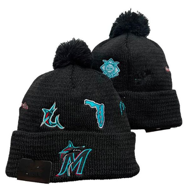 Marlins Beanie Miami Gorros SOX LA NY Equipo de béisbol norteamericano Parche lateral Lana de invierno Deporte Gorro de punto Gorros de calavera