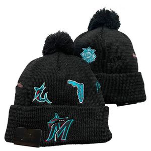 Marlins Beanies Miami Bobble Hats Casquettes de baseball 2023-24 Chapeau de seau de créateur de mode Chunky Knit Faux Pom Beanie Noël Sport Bonnet en tricot A0
