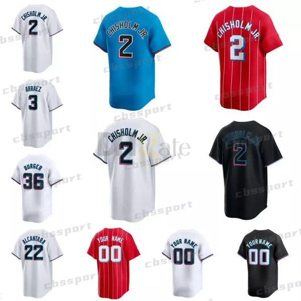 Marlins Jerseys de béisbol Custom Jazz Chisholm Jr Sandy Alcantara Luis Arraáz Jersey Jersey Mujeres Jóvenes S-6XL