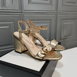 Marmont Designer High Heeled Sandals Metallic Leather Shoes Women Dance Shoe sexy hakken Suede Lady metalen riem gesp