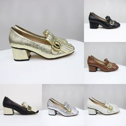 Marmont Designer Sandalen Hoge Hak Goud Chunky Pumps Schoenen Vierkante Hakken Loafers Dia's Metalen Gesp Vintage Sandaal Zomer Jurk Schoen