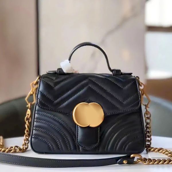 Marmont Double G bolso de mano con asa superior cadenas Mini Mujer para hombre Clásico medio accesorio de metal Diseñador bordado Bolso de cuero genuino Bandolera de hombro Bolsos de lujo