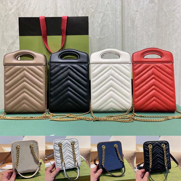 Clásico Marmont Mini bolso con asa superior Matelasse Chevron Diseñador de cuero Hardware en tonos dorados antiguos Cadena de asas Correa para el hombro Bolsos cruzados para el hombro Cartera