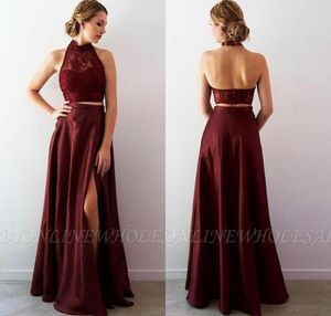 Maroon 2 piezas Vestido de noche de graduación Sexy Aline Fily Party Vestido CARACE TALLE PRENDIDO Vestidos de concurso de cuello alto Hecho a medida BC18839256850