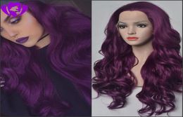 Marquesha réaliste longue couleur violet foncé perruque avant en dentelle naturel à la recherche de fibres à haute température synthétique avant de lacet perruques pour Wom7941538