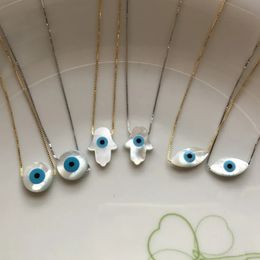 Marquis/Blue Round/Fish/Hamsa Blue Cat Eye Mop Shell met 925 Sterling Silver Sieraden Pendan Chain Charmer Charms ketting 231222