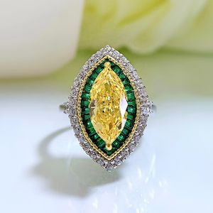 Marquise coupe topaze bague en diamant 100% réel 925 en argent sterling fête alliance bagues pour femmes promesse de mariée bijoux cadeau