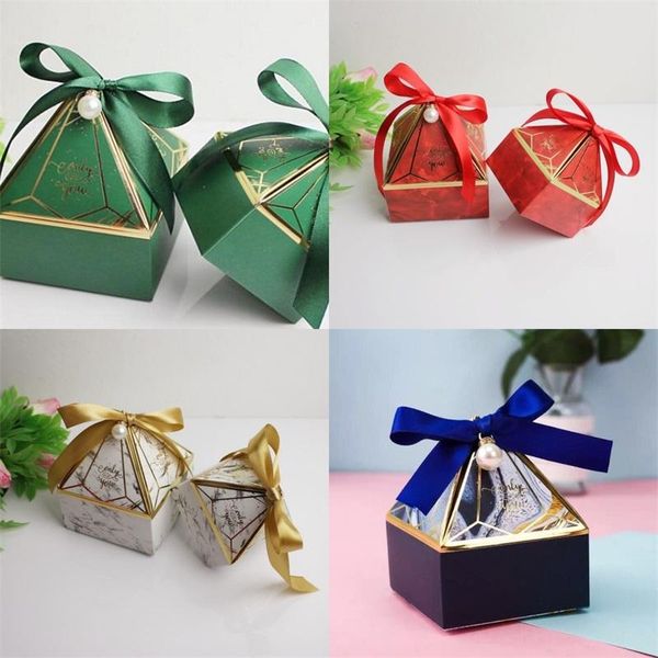 Marier Bonbons Boîte Pagode En Forme De Ruban De Soie Diamants Retour Emballage Cadeau Nouveau Modèle Petites Grandes Boîtes D'emballage Rose Chaud