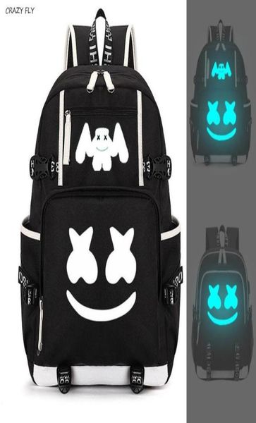 Marshmello lumineux USB sacs à dos pour ordinateur portable américain mystère DJ étudiant sac d'école pour adolescents hommes femmes filles garçons livre sacs New7144994