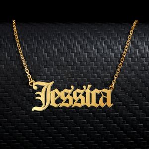 Jessica Old English Name Collier en acier inoxydable 18K Gold pour femmes bijoux Plaque name