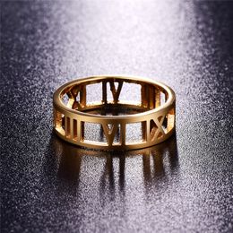 Martick Hot Rings Gold Color Hollow Out Roman Numerals Joyería de moda para mujer Hombre Tamaño 5-11 R14