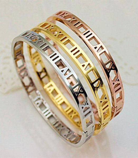 Martick Rose Gold Bracelet 316L en acier inoxydable Numéros romains creux pour les femmes présents bijoux B7 Bangle9746216
