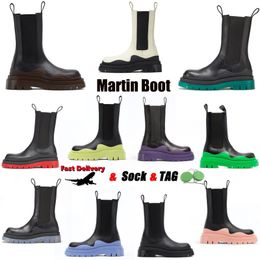 Martin boot Designer femmes bottes cheville chaussures en cuir véritable semelle verte en caoutchouc rond Triple noir ébène bottes hommes chaussures