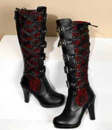 Bottes Martin à talons hauts et épais pour femmes, bottes longues et rivets, nouvelle collection 2023