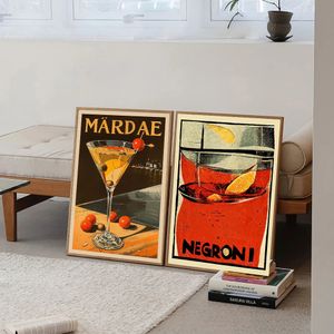 Martini Champagne Negroni Cocktail Vintage Oyster Pasta Posters Canvas schilderij alcohol wall art bar keuken woonkamer decor 240425