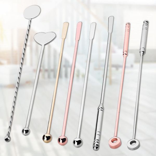 Martini Cocktails Stirring Rod Tools 8 Diseños Selecciones de acero inoxidable Bar Bartender Cocktail Stirrers Decoración Milk Coffee Stirrers BH2481 TQQ