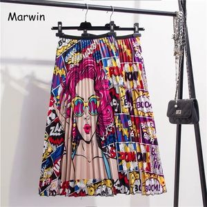 Marwin 2019 Nieuwe komende lente Summer Printing Cartoon Patroon Empire High Elastic Women Rok feest feestvakantie High Street Style T200712