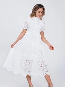 Marwin Cotton Hollow Out Summer White Dress Women Holiday Perpy Casual High Taille Ruffled Mini Dresses A-Line Frills Vestido 240418