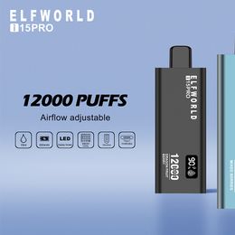 Prix choc nouveau Elfworld Ultima Pro 12000 Puffs 0% 2% 5% prérempli 18 ml E-liquide Vapeur de marque originale 15k18k20k vape jetable flux d'air elf grand écran LED vap star9000 bar