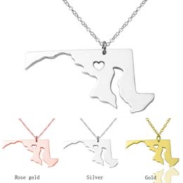 Maryland kaart roestvrijstalen hanger ketting met liefde heart usa state md geografiekaart kettingen sieraden voor vrouwen en mannen