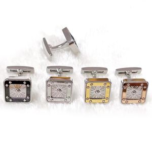 MAS Luxury High Quality Ct Square Clock Four Couleurs Cuff Lins détaillé Contrôle Business Shirts Cufflinks Classic Buttons Box Box Set 240104